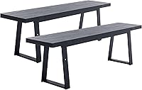 Vista 10 de Wahson Banco de comedor de 60 pulgadas, banco de mesa de madera natural con patas de metal, banco de cocina moderno para entrada/interior/comedor