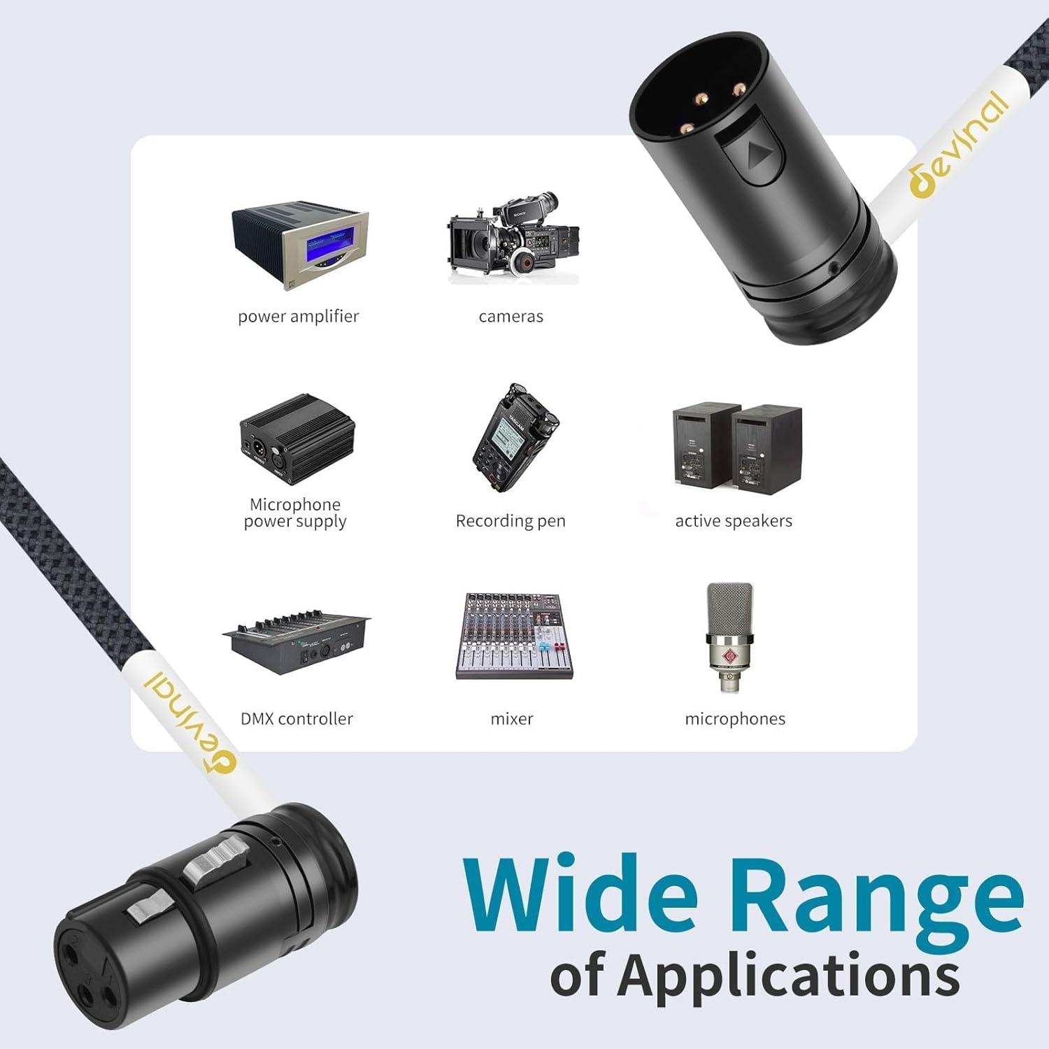 Devinal Rotatable Right-Angle XLR Cable, Adjustable-Angle Low-Profile XLR Microphone Adapter Connector, Right-Angle Mic Cord on Both Ends (Male and Female) 0.8 FT 2 pcs