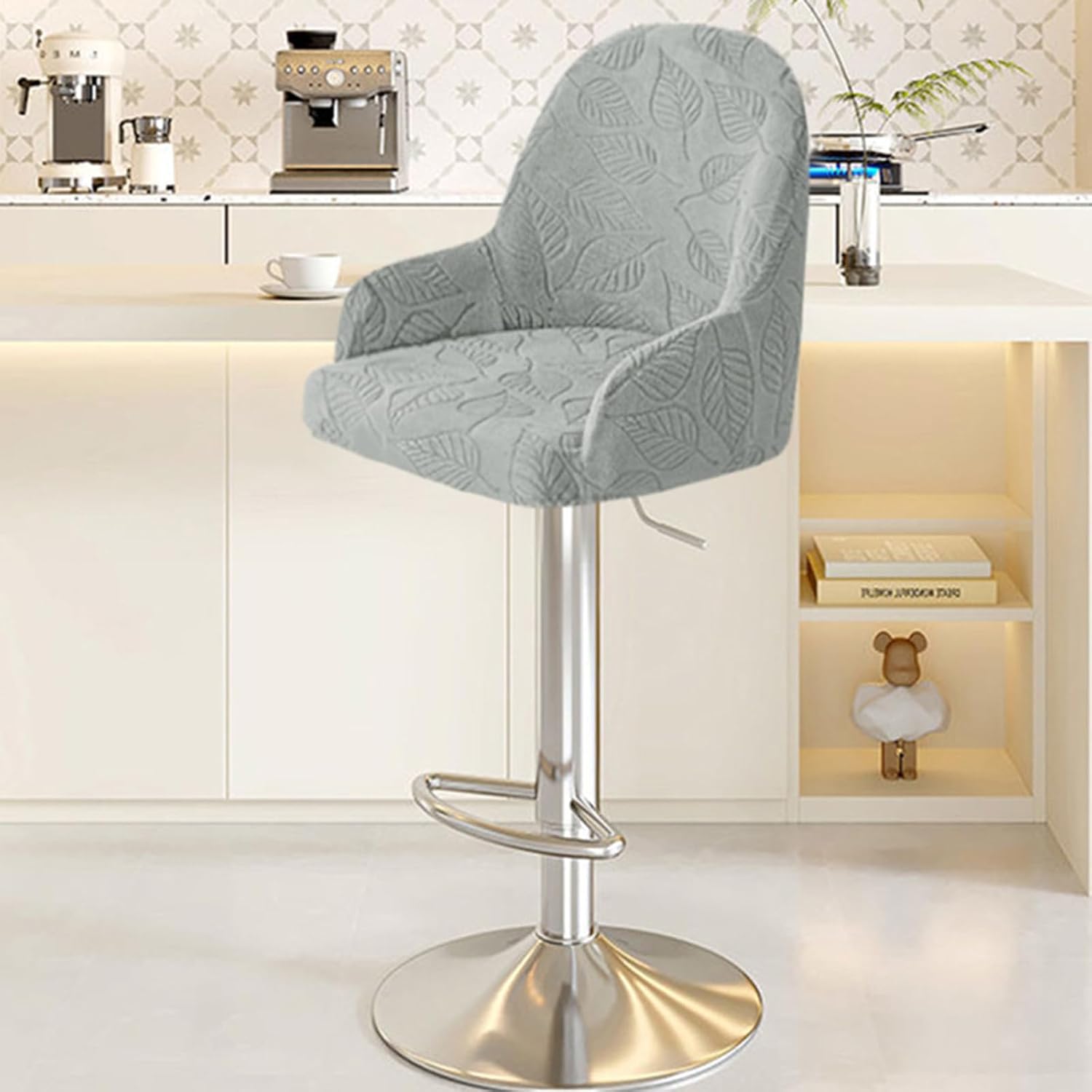 Swivel Chair Covers for Dining Room Curved Back Chair with Arms, Bar Stool Chair Covers with Arms, Anti-Slip Kitchen Bar Stool Seat Covers Washable,F,4PCS