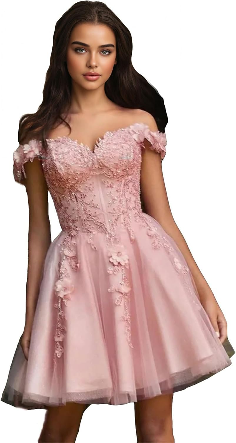 Off-Shoulder Tulle Homecoming Dresses 2026 Short Prom Dresses Lace Princess DAMA Dresses