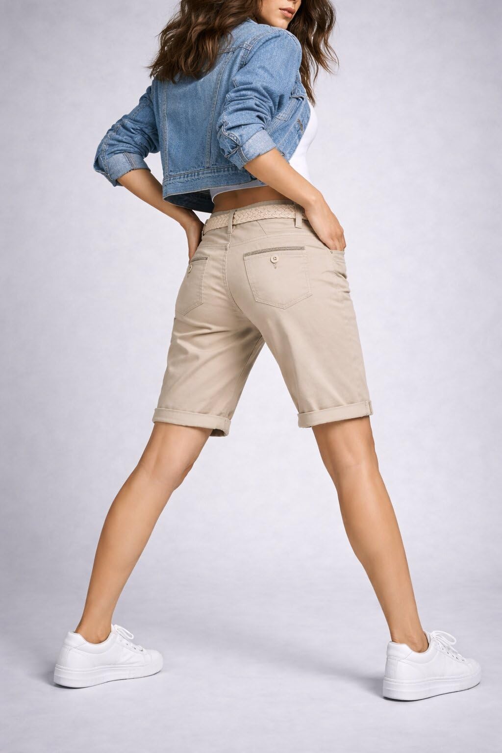 Sublevel Bermuda pour femme avec ceinture, short chino court avec revers en coton, short d'été décontracté, coupe droite