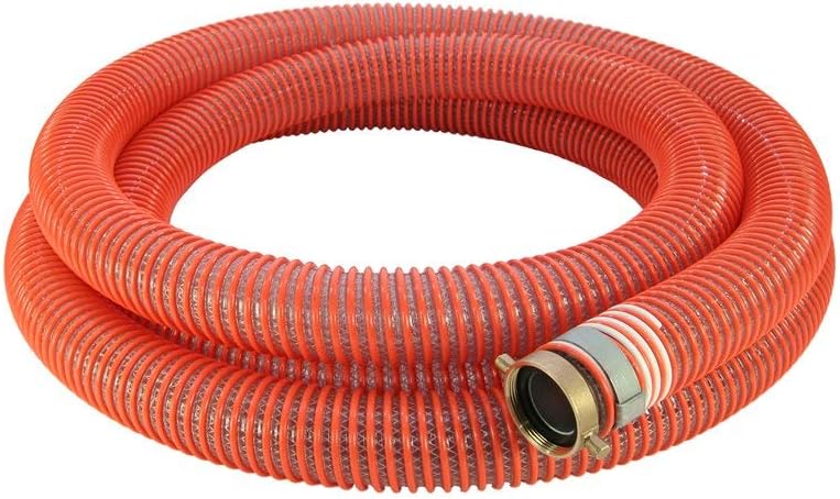 Blastline 3" Dia Heavy-Duty Clear/Orange Braid Flexible PVC Suction and Discharge Hose Assembly, MxF Threaded (20 Feet)