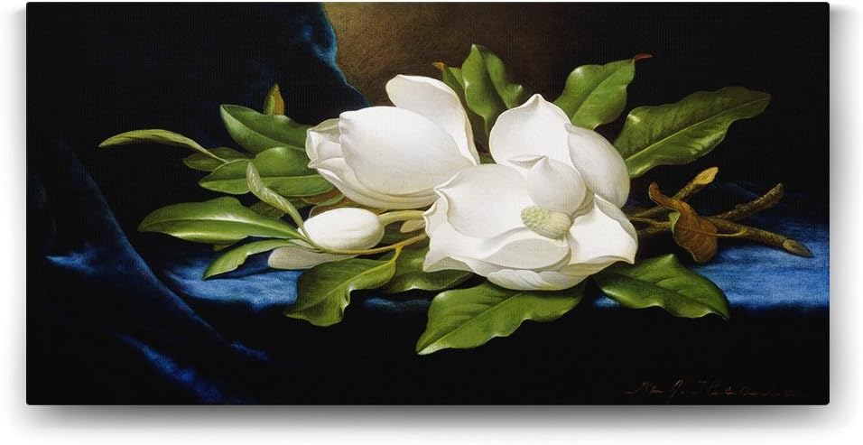 Martin Johnson Heade - Giant Magnolias on a Blue Velvet Cloth Tablosu - 120x60cm