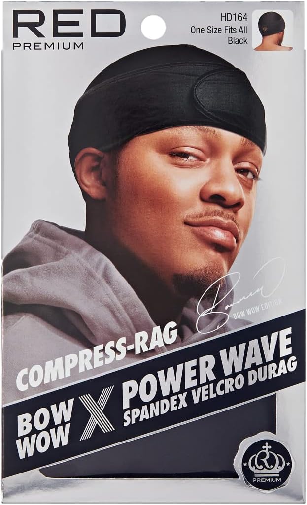 Red Premium Bow Wow Power Wave Compression Durag, Black, Charcoal Gray, Black/Blue, One size