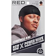 Red by Kiss Bow Wow X Power Wave Durag, Adjustable Compression Cap with Hook-and-Loop Strap, Cape-Less Tail-Less Wave Cap for Men & Women, for 360 Waves, Locs, Braids & Finger Waves, Spandex, Black
