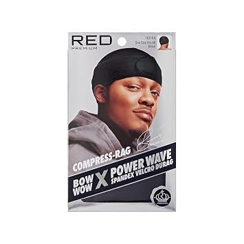 Red by Kiss Bow Wow X Power Wave Durag, Adjustable Compression Cap with Hook-and-Loop Strap, Cape-Less Tail-Less Wave Cap for Men & Women, for 360 Waves, Locs, Braids & Finger Waves, Spandex, Black