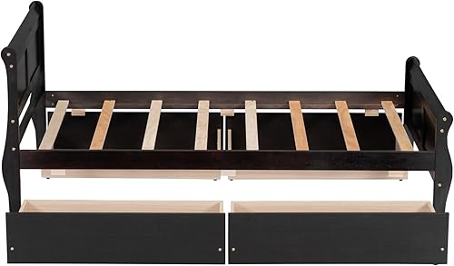 Miniatura 157 de Cama de plataforma de madera de tamaño individual con cabecera en forma de casa, soporte de listones de madera, para dormitorio de niños, niñas,