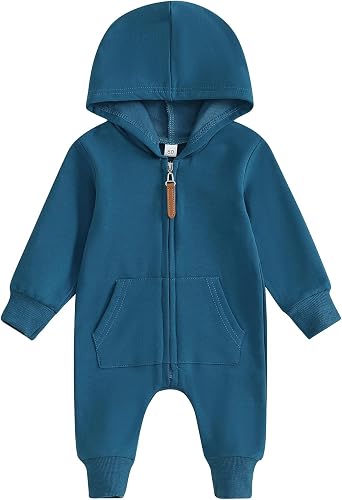 Yoawdats Infant Baby Boy Girl Hooded Romper Long Sleeve Zipper Hoodie Jumpsuit Newborn Clothes Warm Fall Winter Outfit