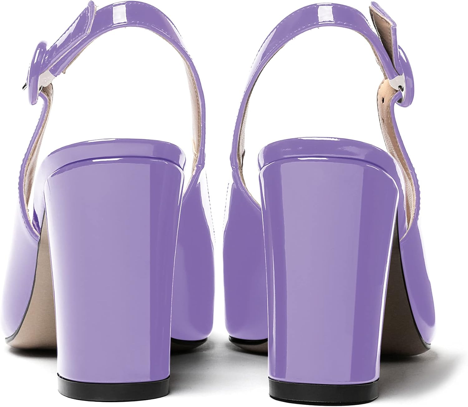 WAYDERNS Women's Thick Patent Solid Pointed Toe Slingback Buckle Ankle Strap Block High Heel Pumps Shoes 3 Inch - Image 4