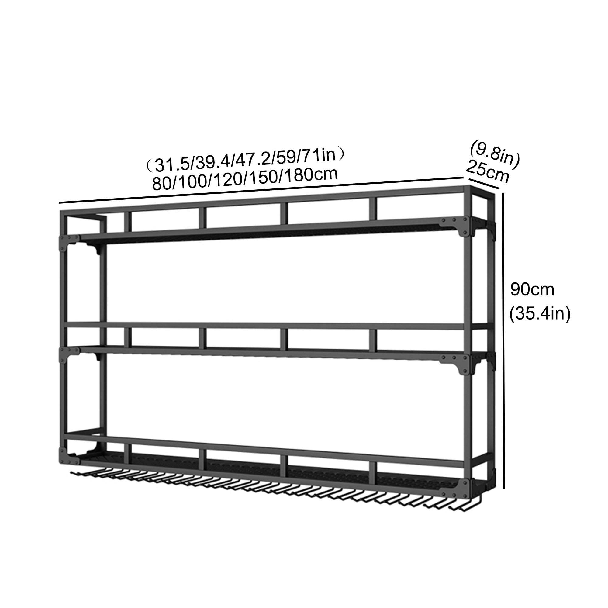 Portabottiglie da parete con luce a LED, 80 cm / 31.49in, nero, mensola per vino, elegante mobile da cucina, mini bar, per sala da pranzo e bar di casa