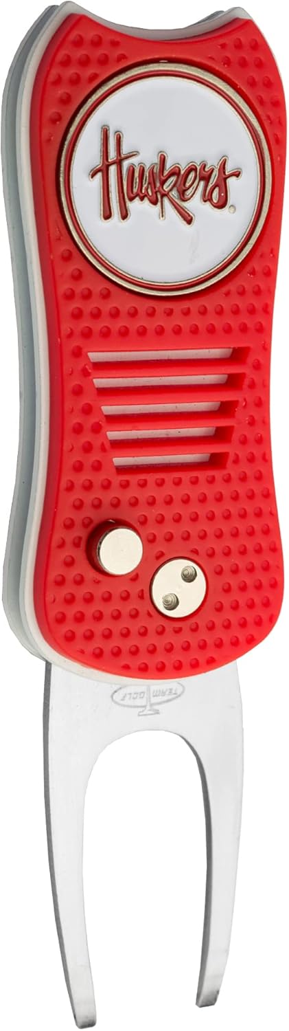 Team Golf NCAA Oklahoma Sooners Retractable Divot Tool Switchblade with Double-Sided Magnetic Ball Marker, Features Patented Single Prong Design, Causes Less Damage to Greens, Switchblade Mechanism