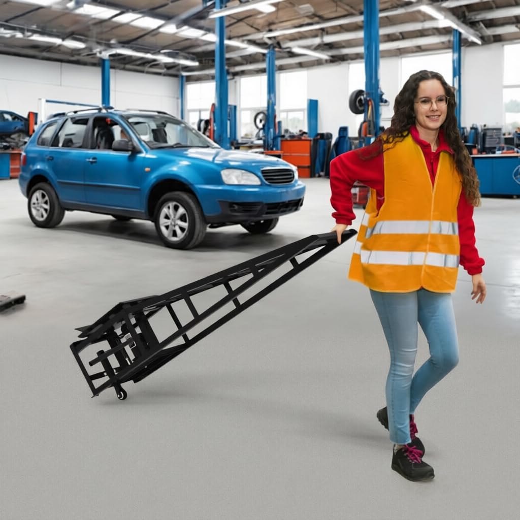 2er-Set Hydraulische Auffahrrampen mit Rollen, 5T Schwerlast-Rampen (11065 lbs) inkl. Hydraulikheber, Tragbare Autohebebühne für Ölwechsel & Heimwerker-Garage, Hubhöhe 23–36 cm (9"–14,2") (Schwarz)