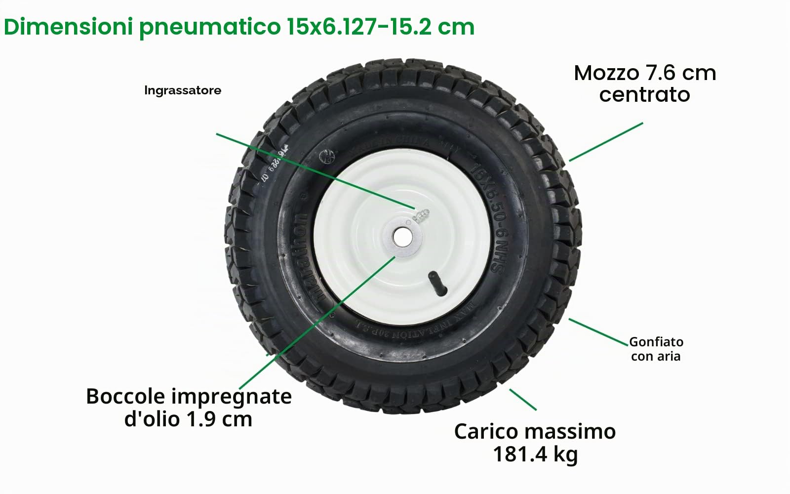 Marathon 20346 - Pneumatico per Tosaerba su Ruota, 15 x 6,5-15,2 cm, Colore: Bianco e Nero