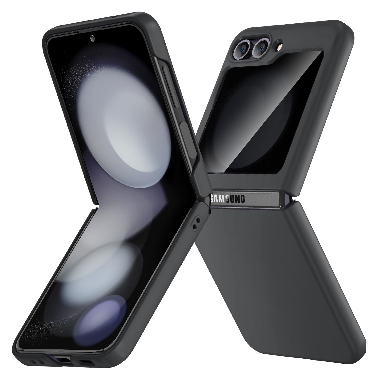 Ruky for Z Flip 5 Case Built-in with Privacy Screen Protector, Black | Support Wireless Charging, Full Body Cover Shockproof Hard PC Ultra-Thin Phone Case for Samsung Galaxy Z Flip 5, Black