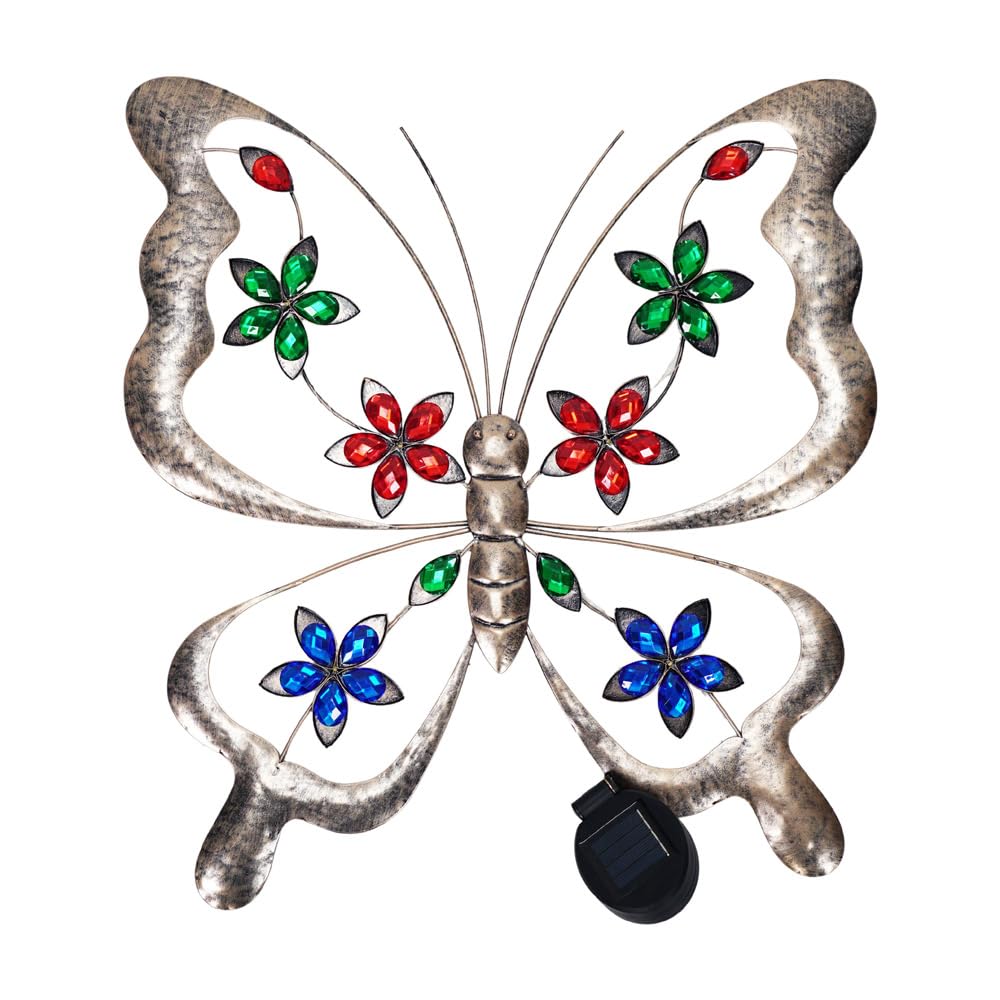 ValueLights | Butterfly Solar Outdoor Multi Coloured Wall Art Garden Fence Ornament Light
