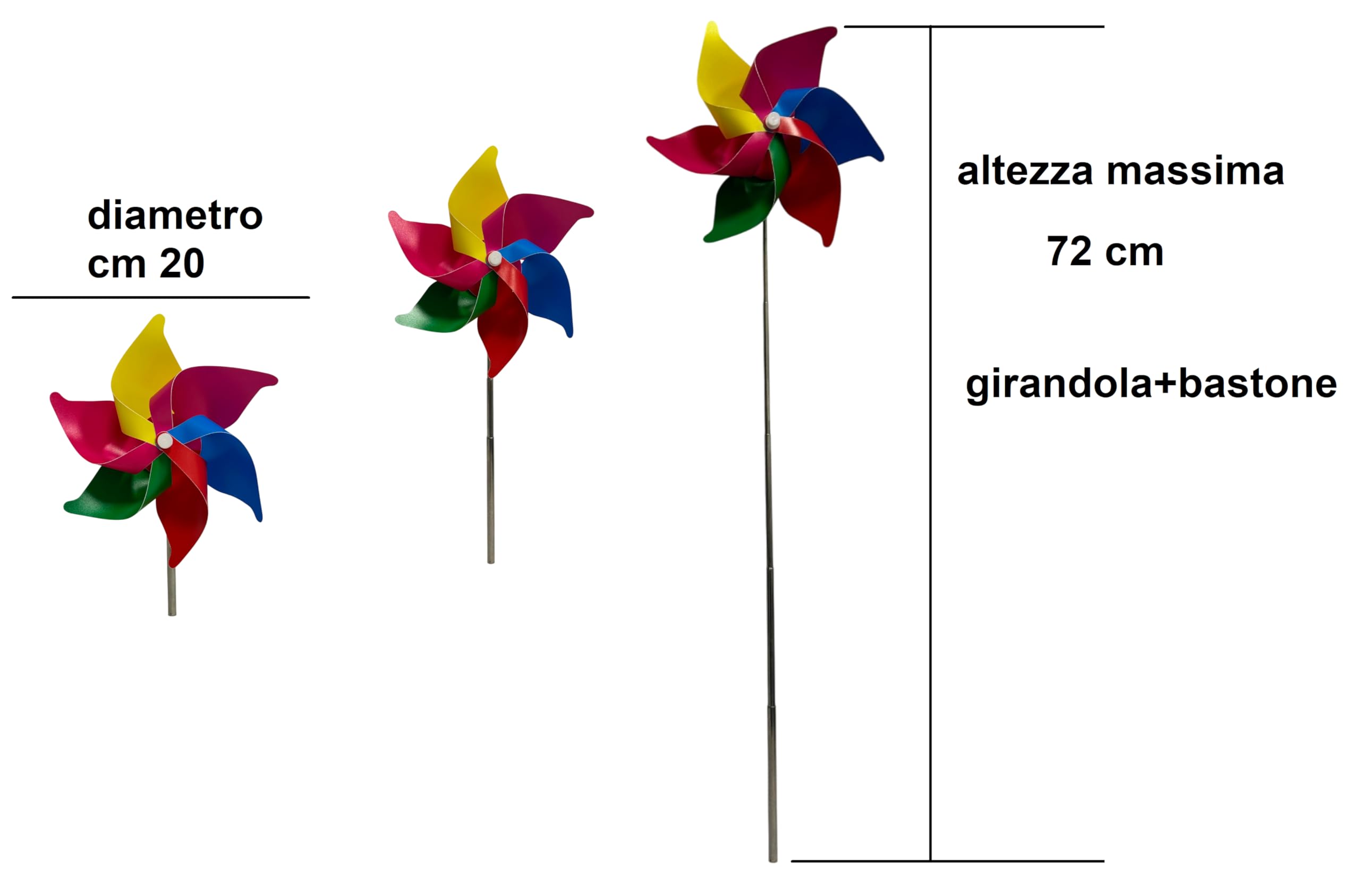 Girandola a Vento Mulino a Vento Giardino Scaccia Uccelli Diametro cm 20 Girandola Telescopica Allungabile in Altezza fino a 72 cm Girandola + Bastone in Metallo Girandola Bambini Adulti Ragazzi
