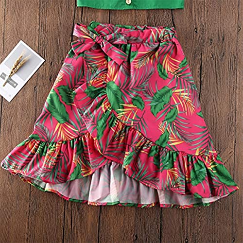 Toddler Kids Girl Strap Green Shoulder Cropped Top + Floral Ruffled Maxi Skirts Dress Summer Boho Clothes Set3