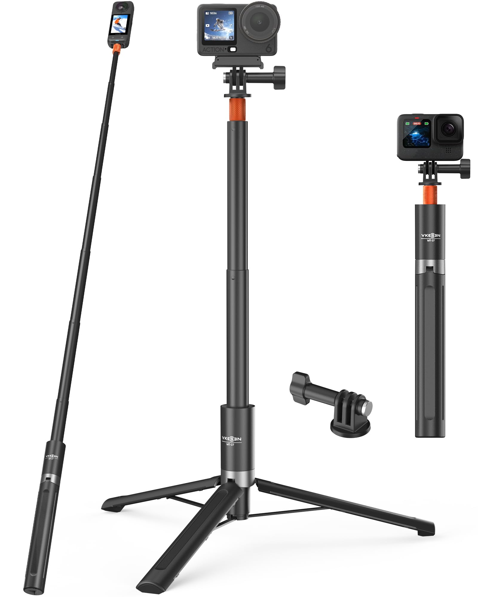Treppiede per action cam da 147 cm, per Insta360 X5/X4/X3/Ace Pro 2/GO 3S, DJI Osmo 360, Pocket 4/3, tutti i modelli GoPro, impugnatura estensibile 2 in 1, supporto da viaggio, monopiede, accessori