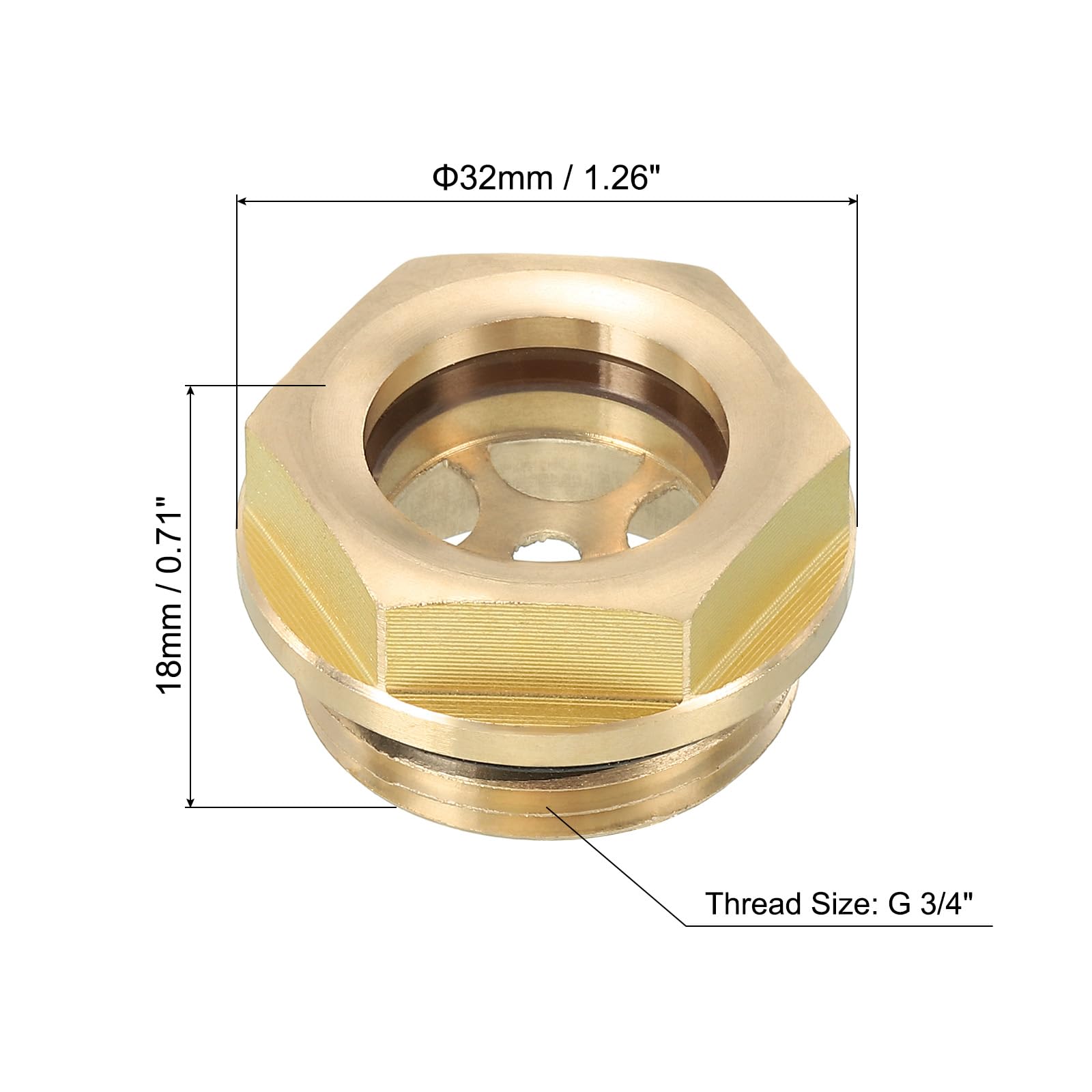 PATIKIL Air Compressor Oil Sight Glass, 4 Pack G 3/4" Male Thread Brass Oil Liquid Level Gauge Air Compressor Parts with O-Ring - Image 2