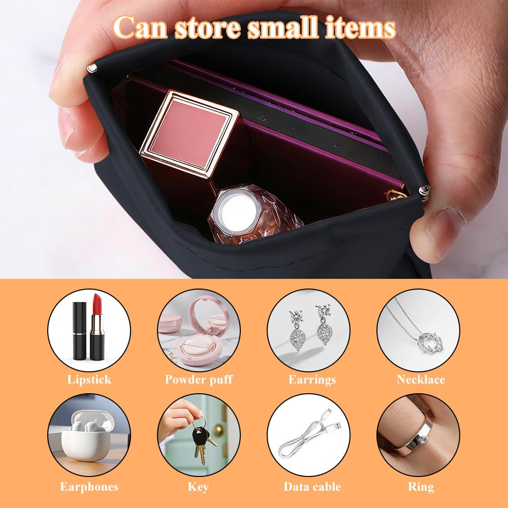 Pochette Maquillage en Cuir PU, Mini Sac Set Imperméable avec Fermeture À Ressort pour Clés et Accessoires