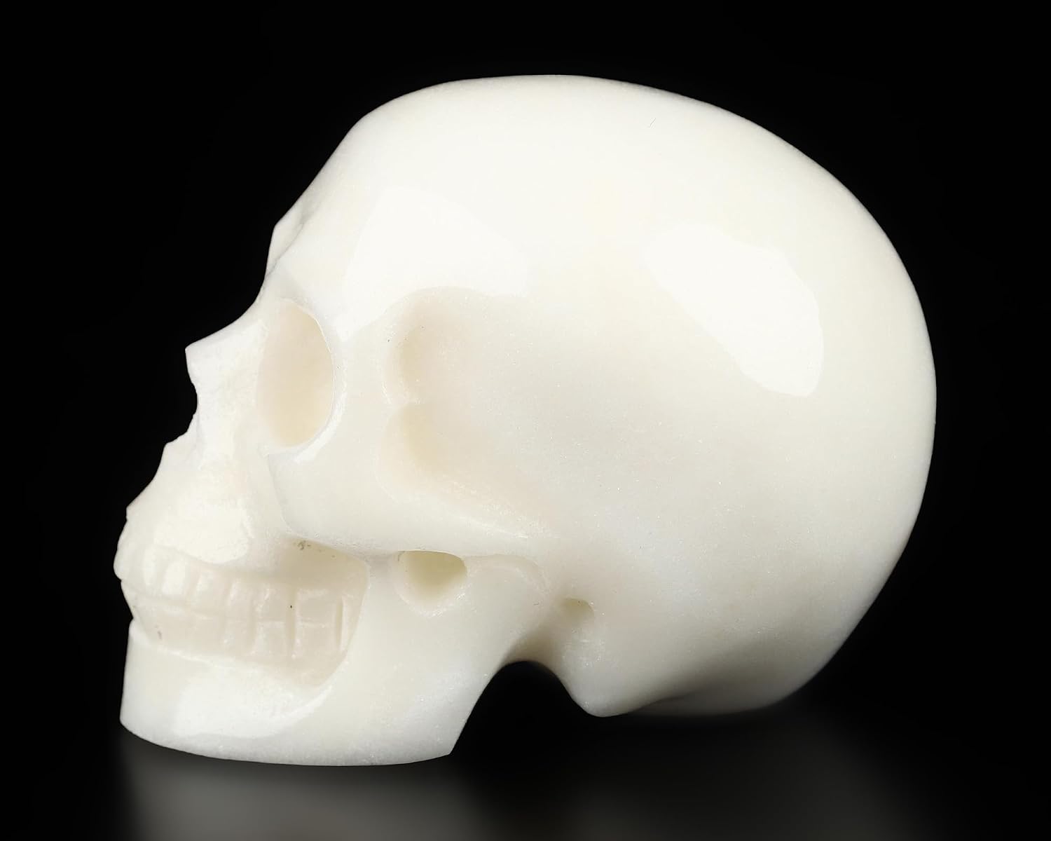 Skullis 2.0" White Jade Crystal Skull, Hand Carved Gemstone Fine Art Sculpture, Reiki Healing Stone Statue. image 3