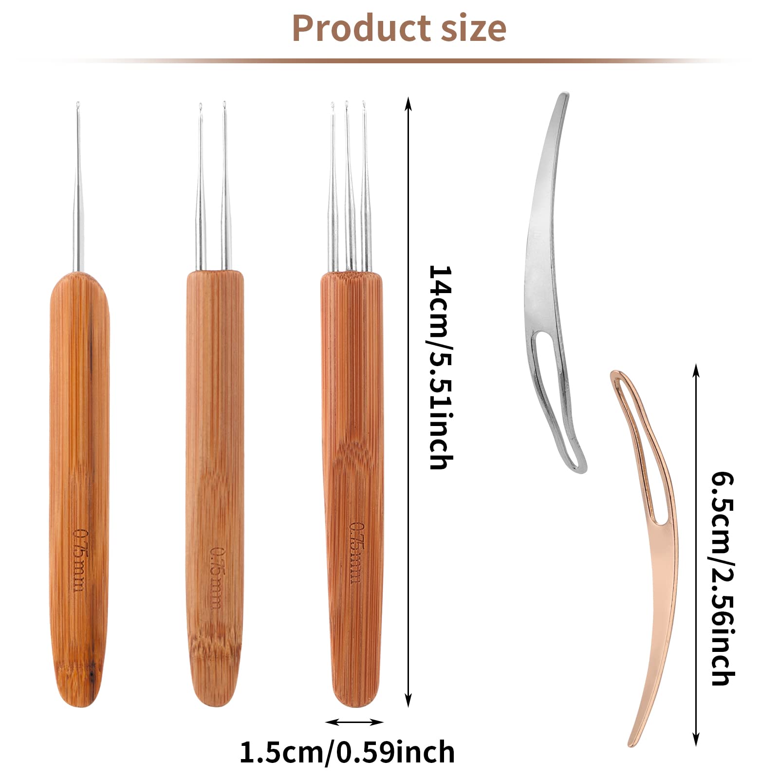 ccHuDE 3 Pcs 0.5Mm Dreadlock Haaknaald Hout Haak Naalden Haar Dreadlocks Tool Voor Vlecht Craft