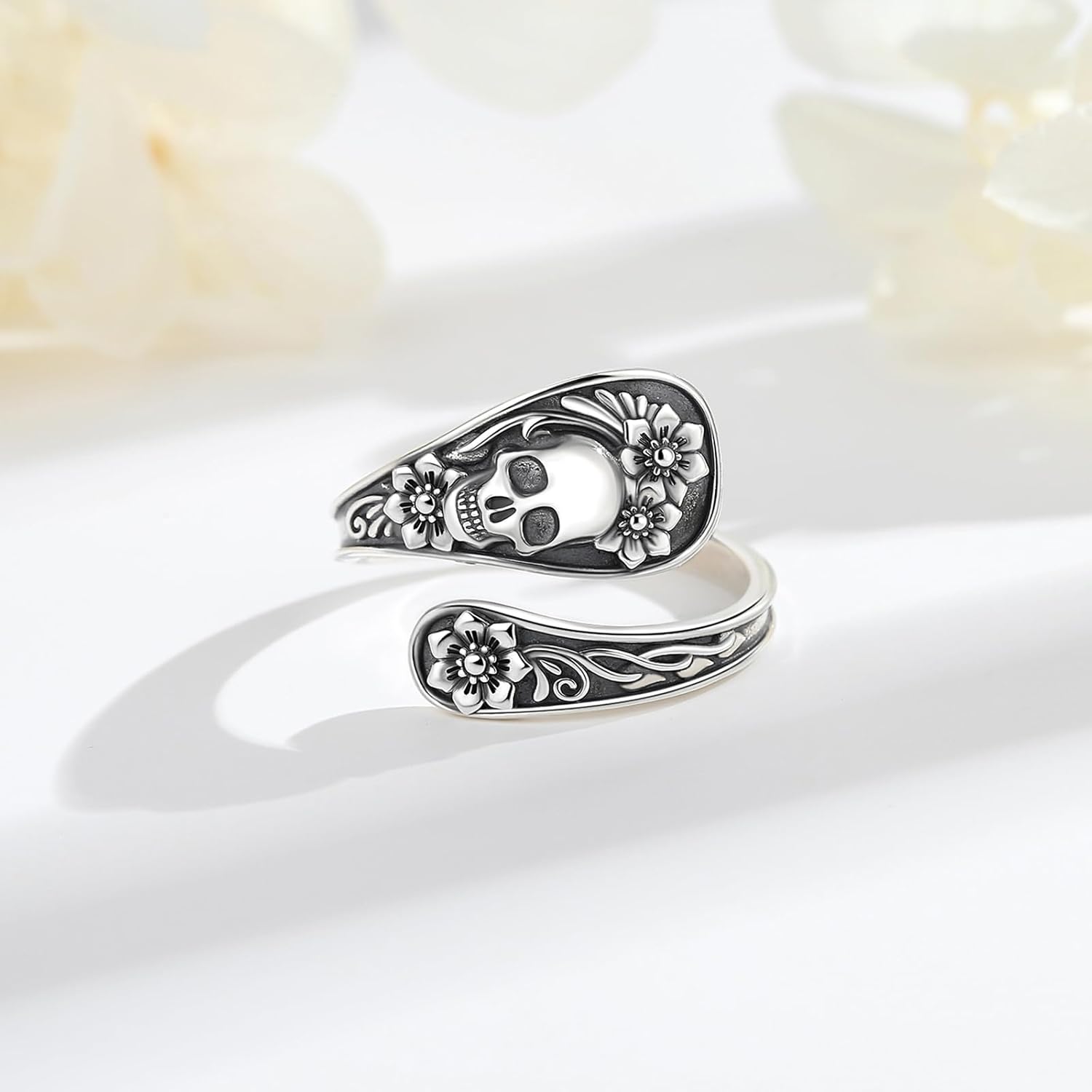 INFUSEU 925 Sterling Silver Spoon Rings for Women, Dragon Skull Triple Moon Goddess Tree of Life Vintage Statement Jewelry