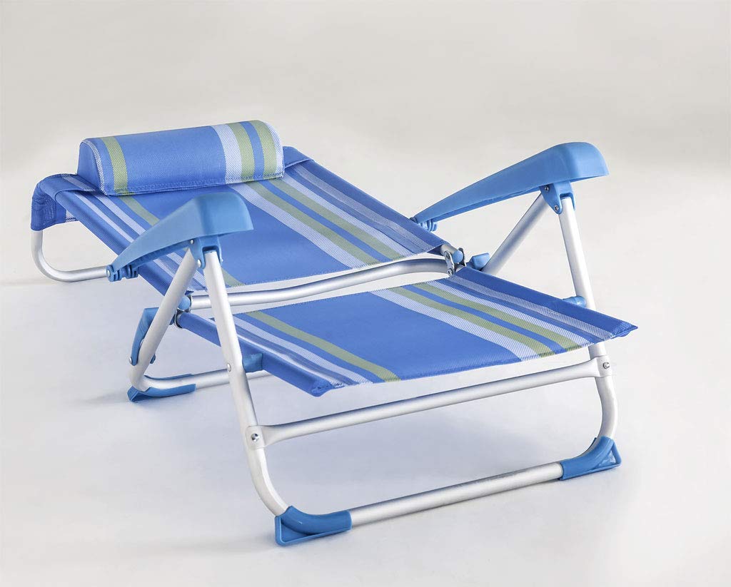 Generico Sdraio Spiaggina Summer Pieghevole in Alluminio - Schienale Regolabile 8 Posizioni - Tessuto Textilene Traspirante - Cuscino Poggiatesta - Leggera e Trasportabile - Max 90 kg
