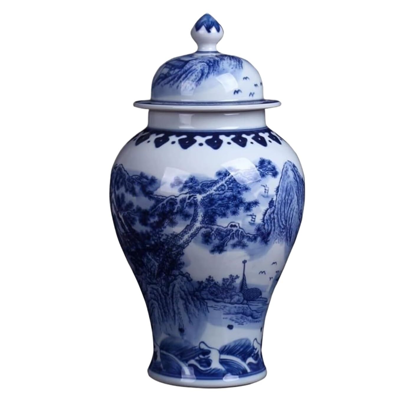GFJHdfhE Chinese Style Decorative Jar Ceramic Vases Blue And White Ginger Jar With Lid Antique Temple Table Decorations Flower Display