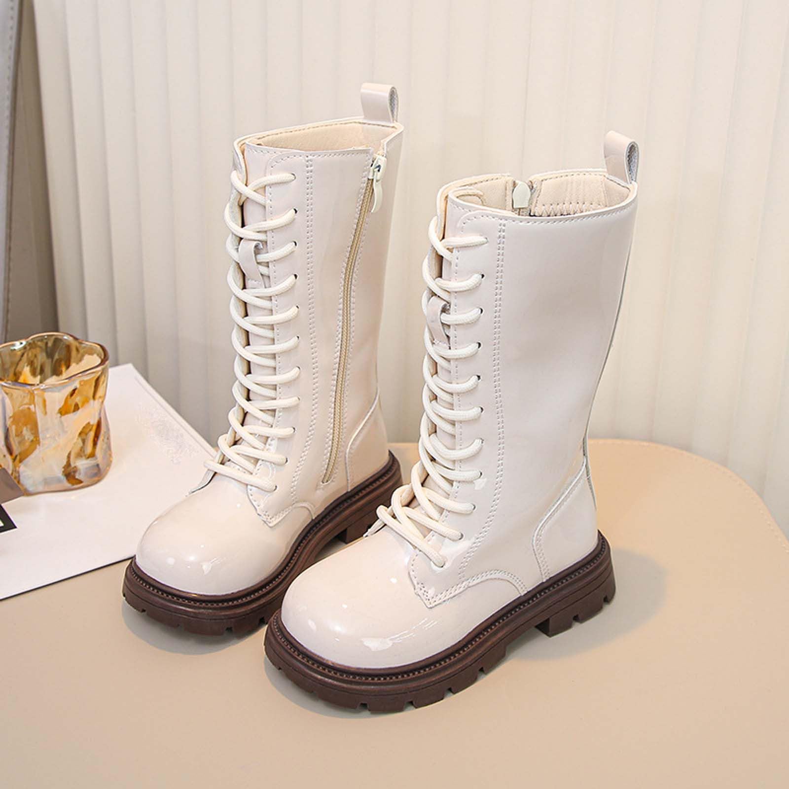 Mädchen Stiefel Langschaft Schnürstiefel Leder Glänzende Boot