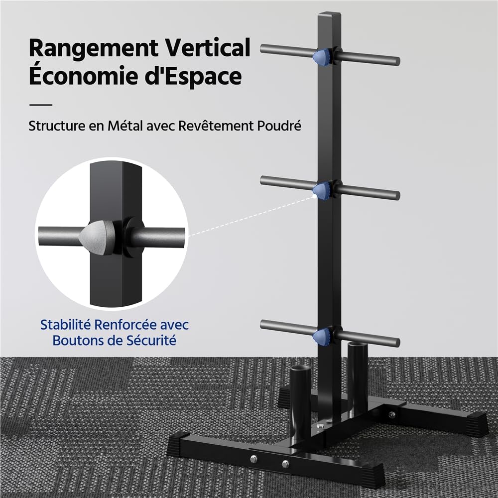 Abician Support pour Poids Charge max. 400 kg Compatible Alésage >28mm | Rangement 6 Disques et 2 Barres Compatible Poids Olympique et Standard Structure Métal Antirouille pour Maison Salle de Sport