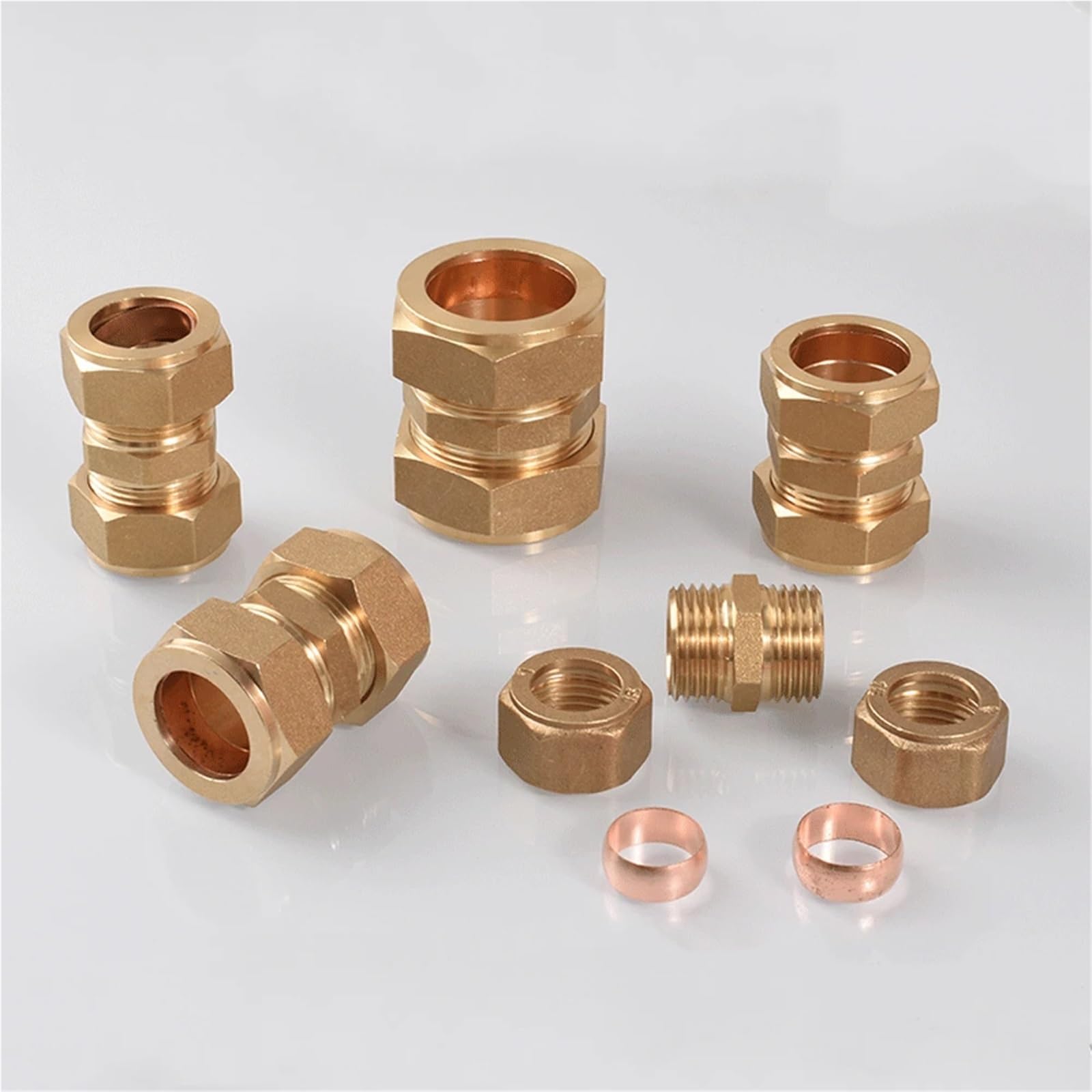 6/8/10/12/15/16-28mm Tube OD Compression Union Brass Pipe Fitting Connector Coupler For Copper Tube Air Conditioner(9.52mm)