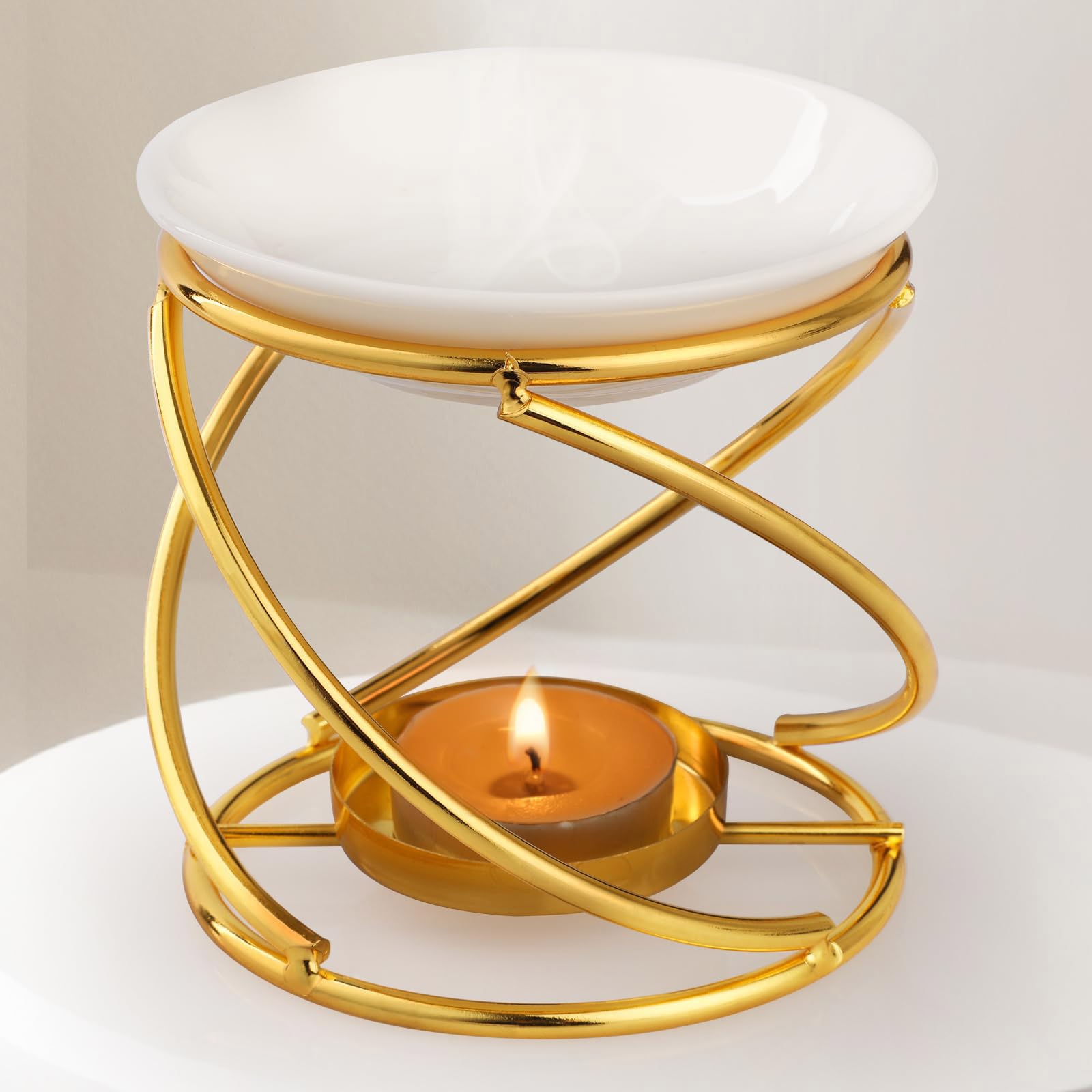 Aromatherapie-Brenner, Stilvoller Schmelzwärmer, Teelichthalter, Metallgestell for Wohnraum und Schlafzimmer, Schreibtisch-Ornament, Wachsschmelzwärmer(Black)
