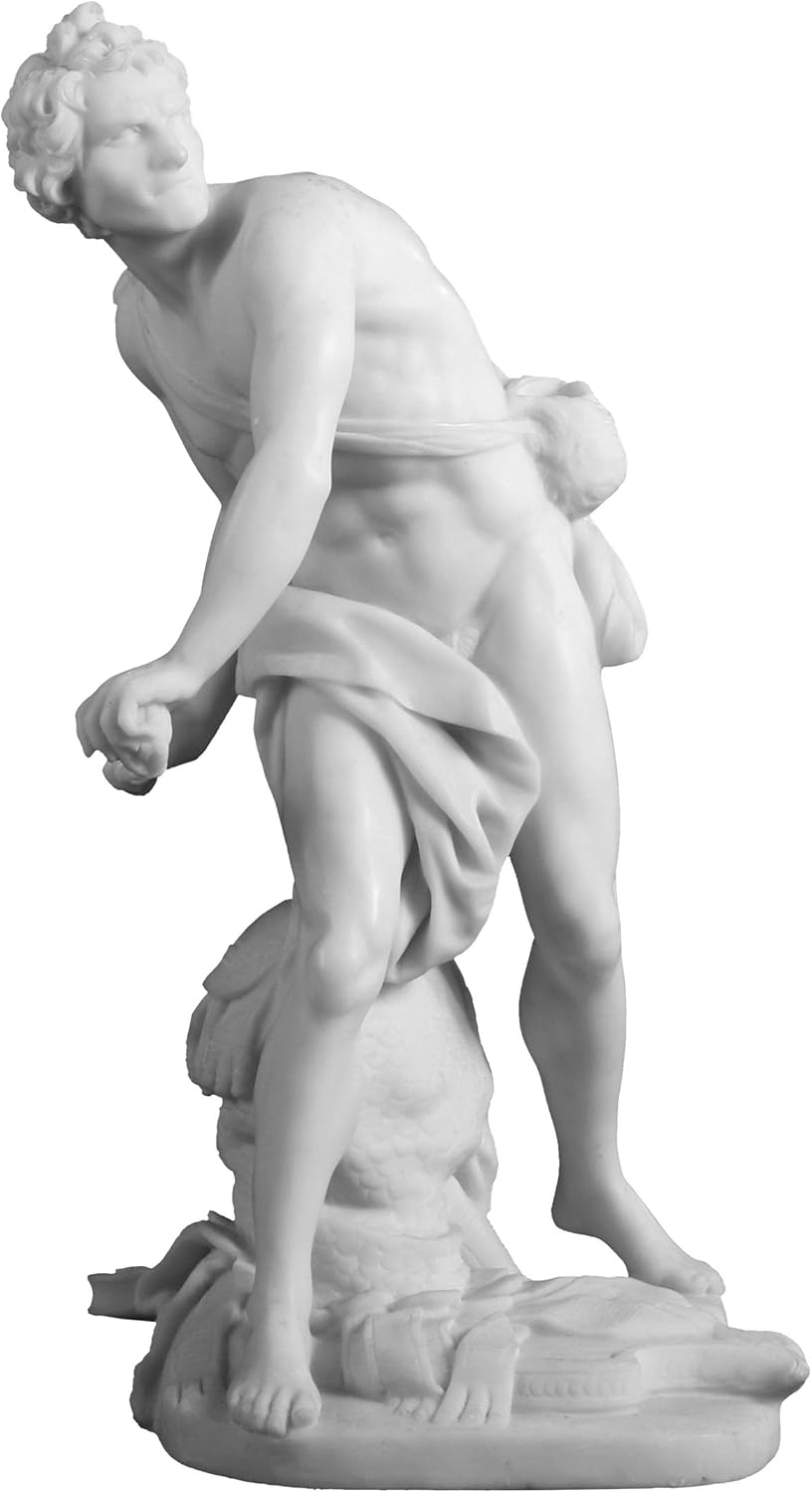 Veronese Design 11 1/4 Inch David Arming Slingshot Greek Resin Sculpture Marble White Finish