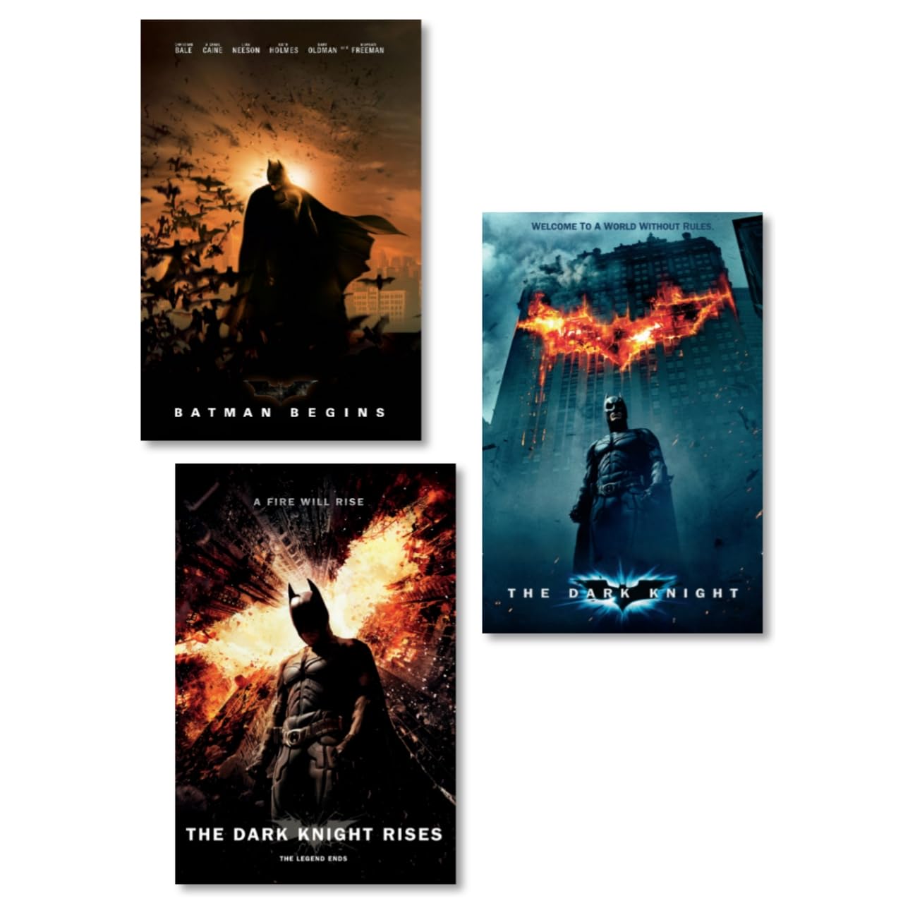 Waltractive Batman - The Dark Knight Trilogy Movie Posters Without Frame - 8x12 Inches A4 Size Posters Set of 3 - Perfect for fans of TDK Batman for Wall and Room Decoration