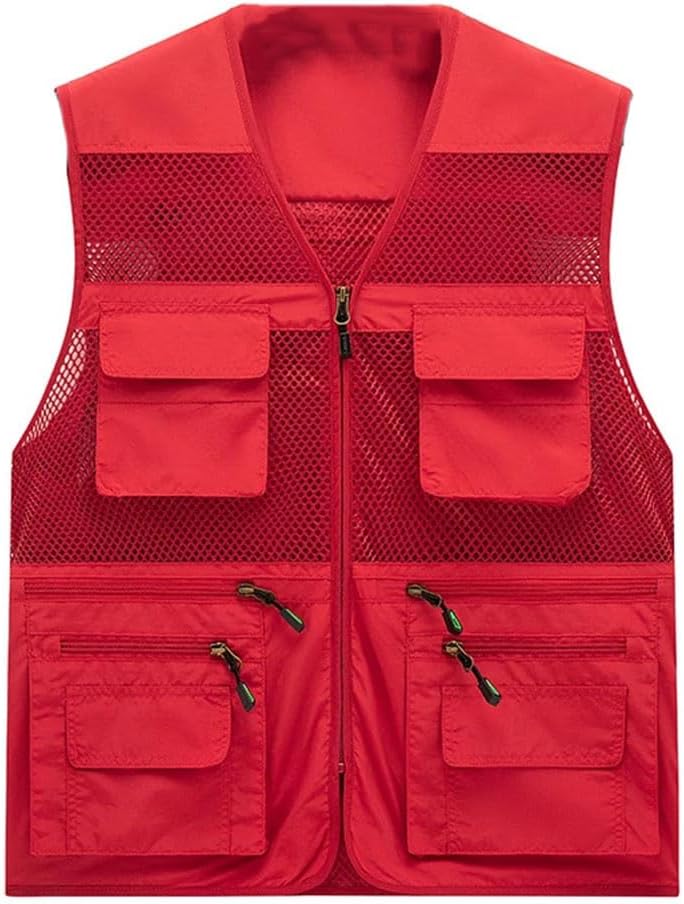 Men's Summer Multi-Pocket Vests Outdoor Breathable Mesh Fishing Baggy Waistcoats Work Sleeveless Jackets