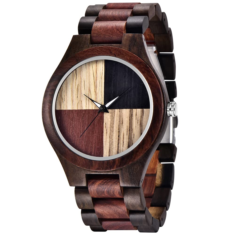 Dentily Wooden Watches for Men Handmade Colorful Bamboo Wood Watch Analog Quartz Men's Wooden Watch…