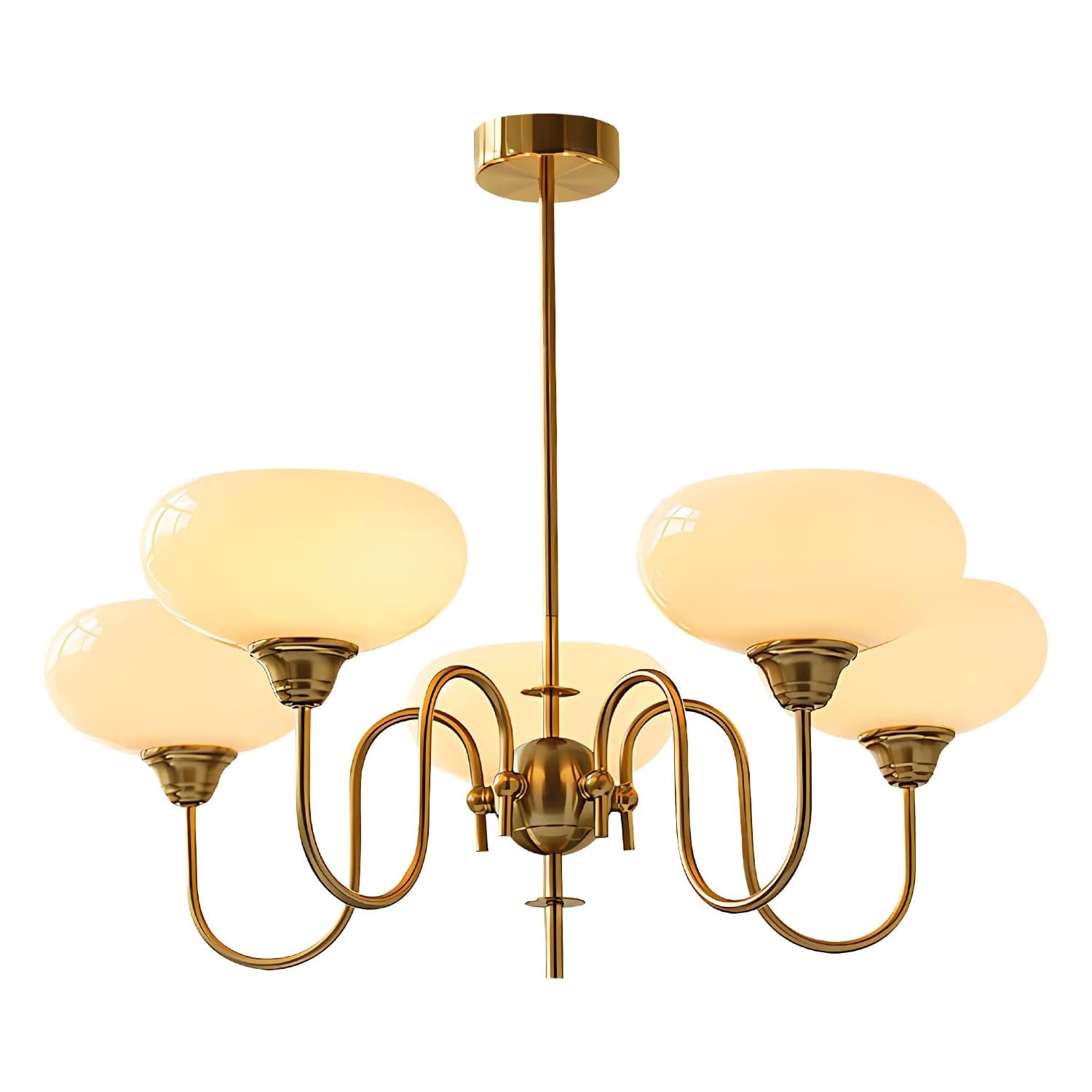 KCO Lighting Goldfarbener Vintage-Kronleuchter, moderner 5-flammiger Kugel-Kronleuchter mit glattem Lampenschirm, Sputnik-Pendelleuchte, Esszimmer-Deckenleuchte für Wohnzimmer, Schlafzimmer