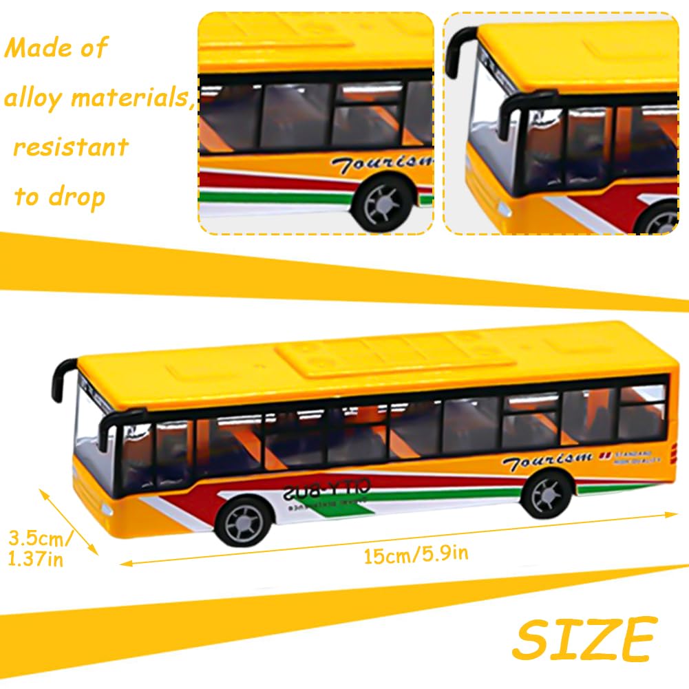 KCJDCDG Toy Bus Alloy Diecast Pull Back Bus Toy Vehicles Metal Cars Model Mini Bus Model Pull Back Bus Vehicles Car toy City Bus toy Blue Bus Model Blue Car toy Gifts for Boys Girls Kids-Yellow - Image 2