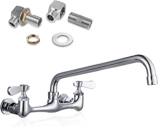 8" Center Wall Mount Commercial Faucet, 12" Spout