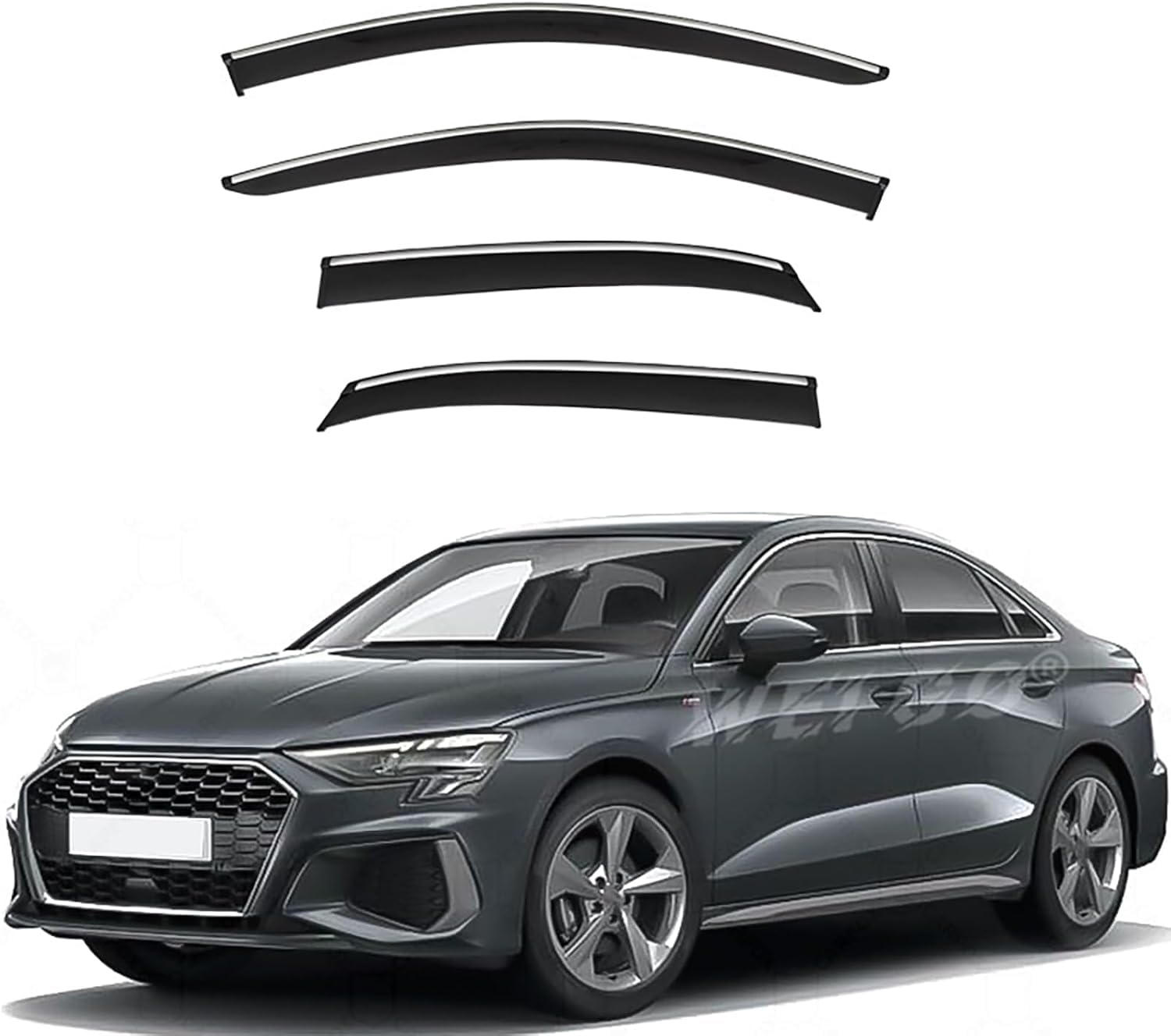 FengXH Window Deflectors for Audi A3L Sedan MK4-8Y 2021-4pc Smoke Tint, Waterproof, Noise Reducing.