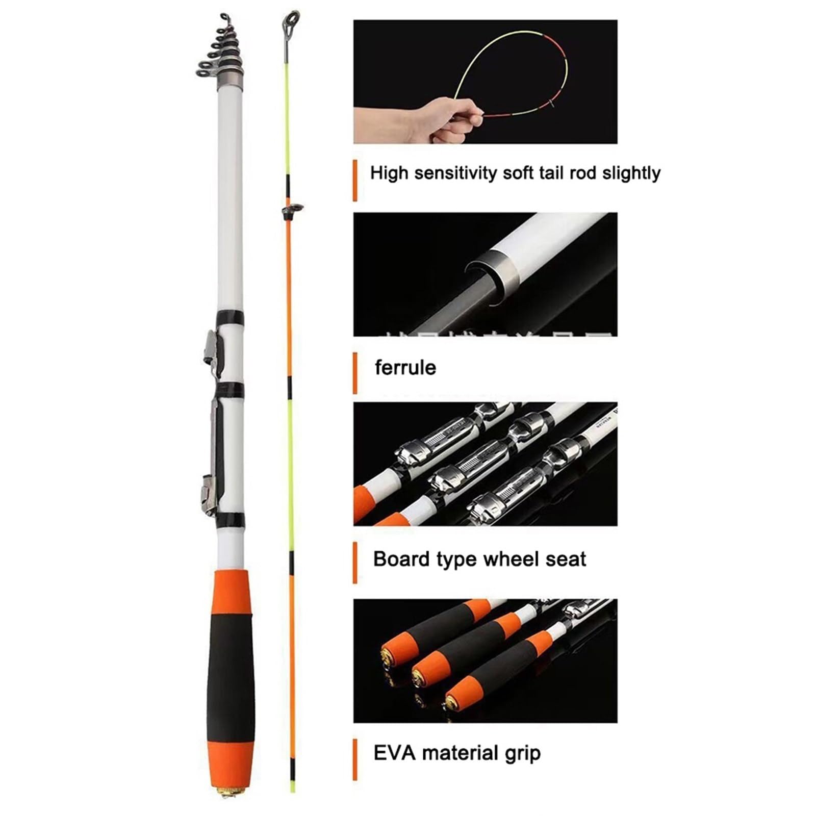 Telescopic Fishing Rod Combos 1.8M-3.0M Feeder Fishing Pole Casting Spinning Fishing Reel and Rod Set Carbon Fiber Casting Lure Rod Carp Fishing Tackle Portable Fishing Rods Outdoor Fishing Poles (On