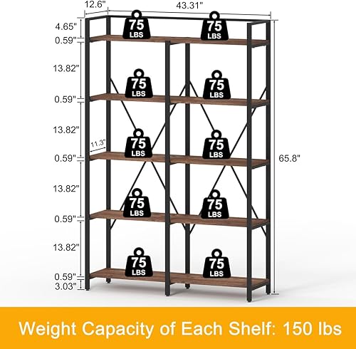 Miniatura 2 de BON AUGURE Estantería industrial, estanterías y estanterías Etagere, estantes altos y grandes para libros de granja, estantería abierta de 5
