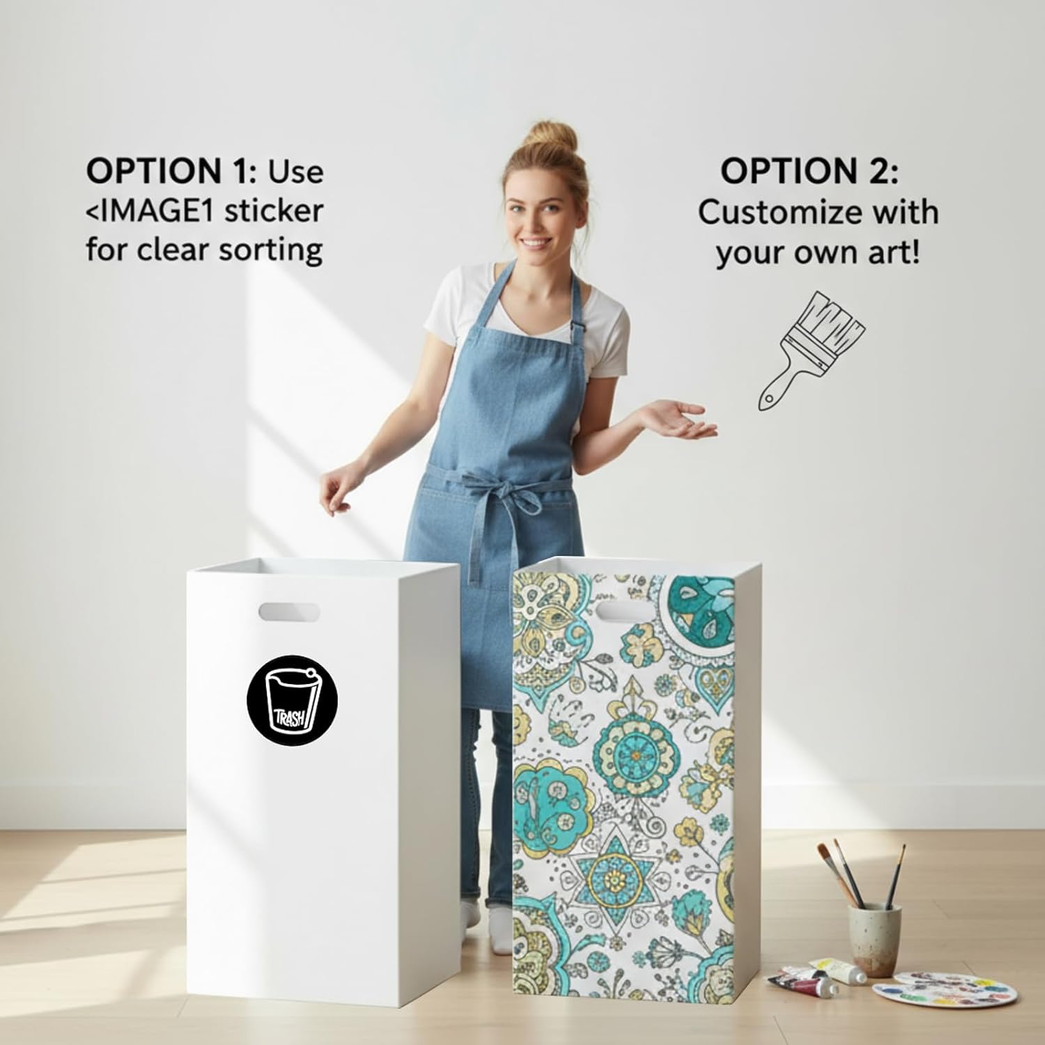 4 Pack Disposable Trash Cans for Parties, 30 Gallon Extra Large Thick Recycled Corrugated Cardboard Trash Bin, Collapsible Garbage Cans with 8 Bags for Wedding, Birthday, Backyard Party Event