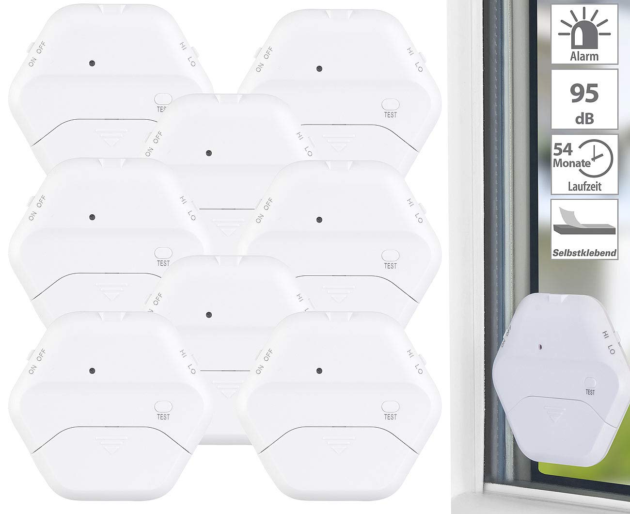 VisorTech Glasbruchsensoren: 8er-Set extradünne Glasbruchmelder, 2 Stufen, 95 dB, 54 Monate (Glasbruchalarm, Glasbruchmelder Fenster, Erschütterungssensor)