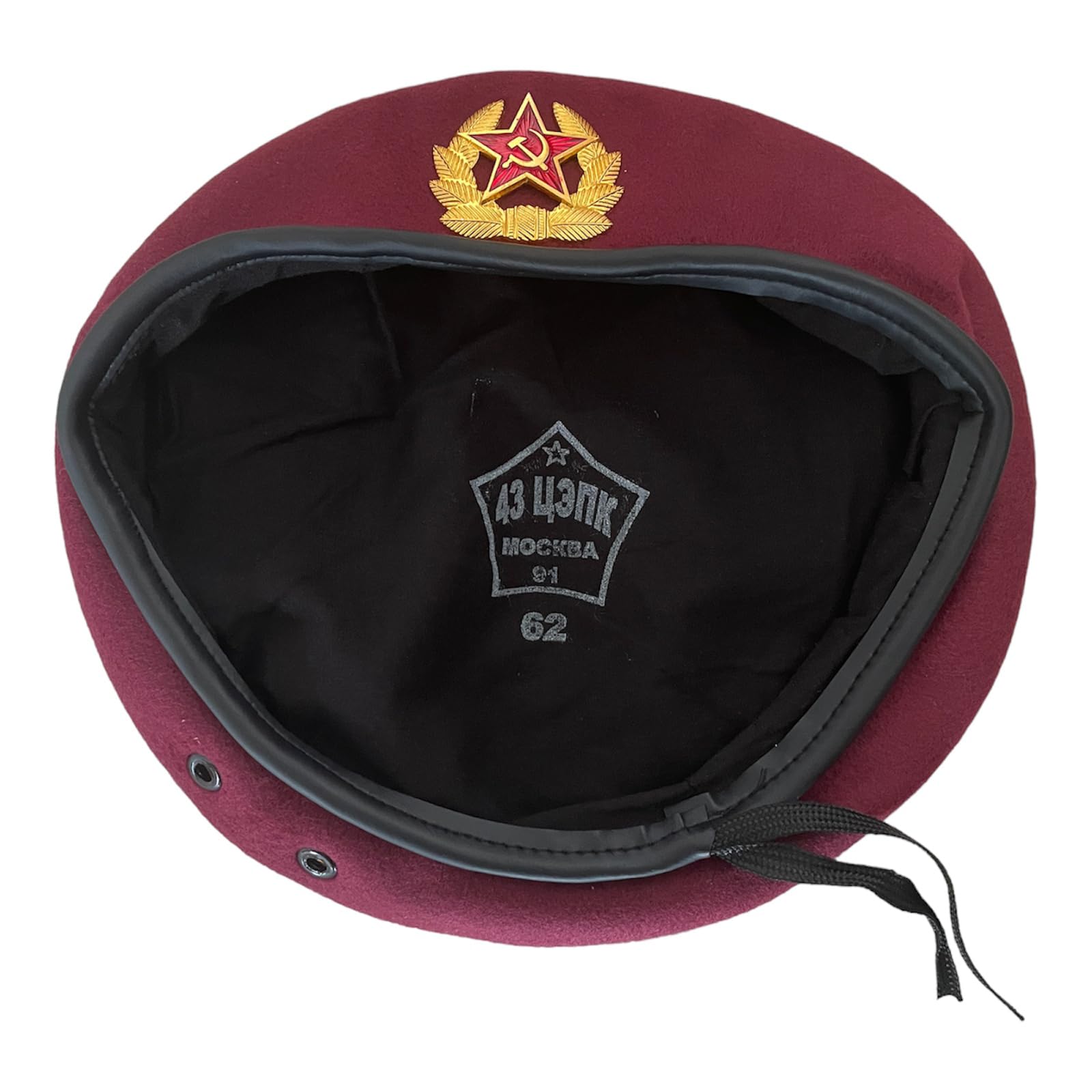 USSR Russian Army Military Style Red Burgundy Paratrooper Beret Hat Soviet Badge