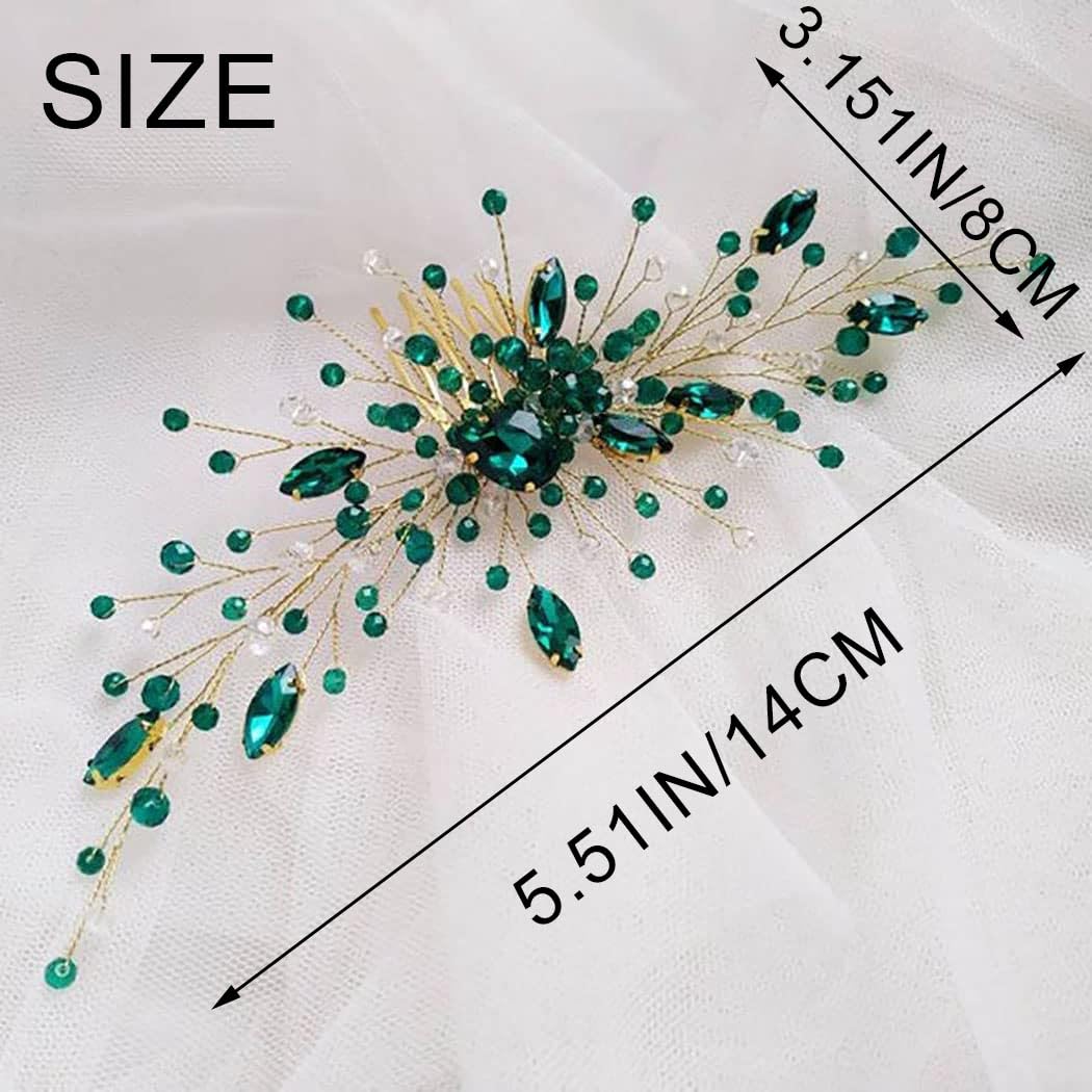 IYOU Peineta para el pelo de princesa con cristales verdes para novia, accesorios para niñas y mujeres (dorado)