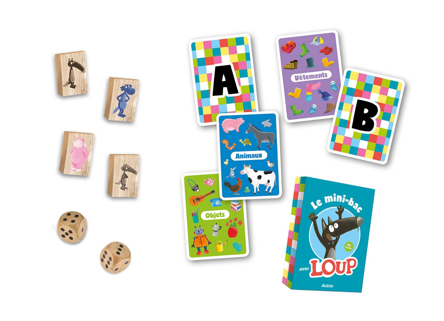 Mes jeux de voyage loup: Avec 1 jeu de l'oie, 1 jeu serpents et échelle, 1 jeu de carte le mini bac, 4 pions en bois et aimantés, 2 dés en bois