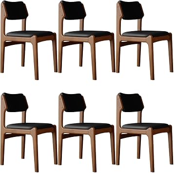 YVYKFZD Wooden Dining Chairs Set, Leather Dining Room Chair with Back, Upholstered Kitchen Chairs, Armless Living Room Chair, for Bedroom Offices Study RoomBlack+Walnut,6PCS