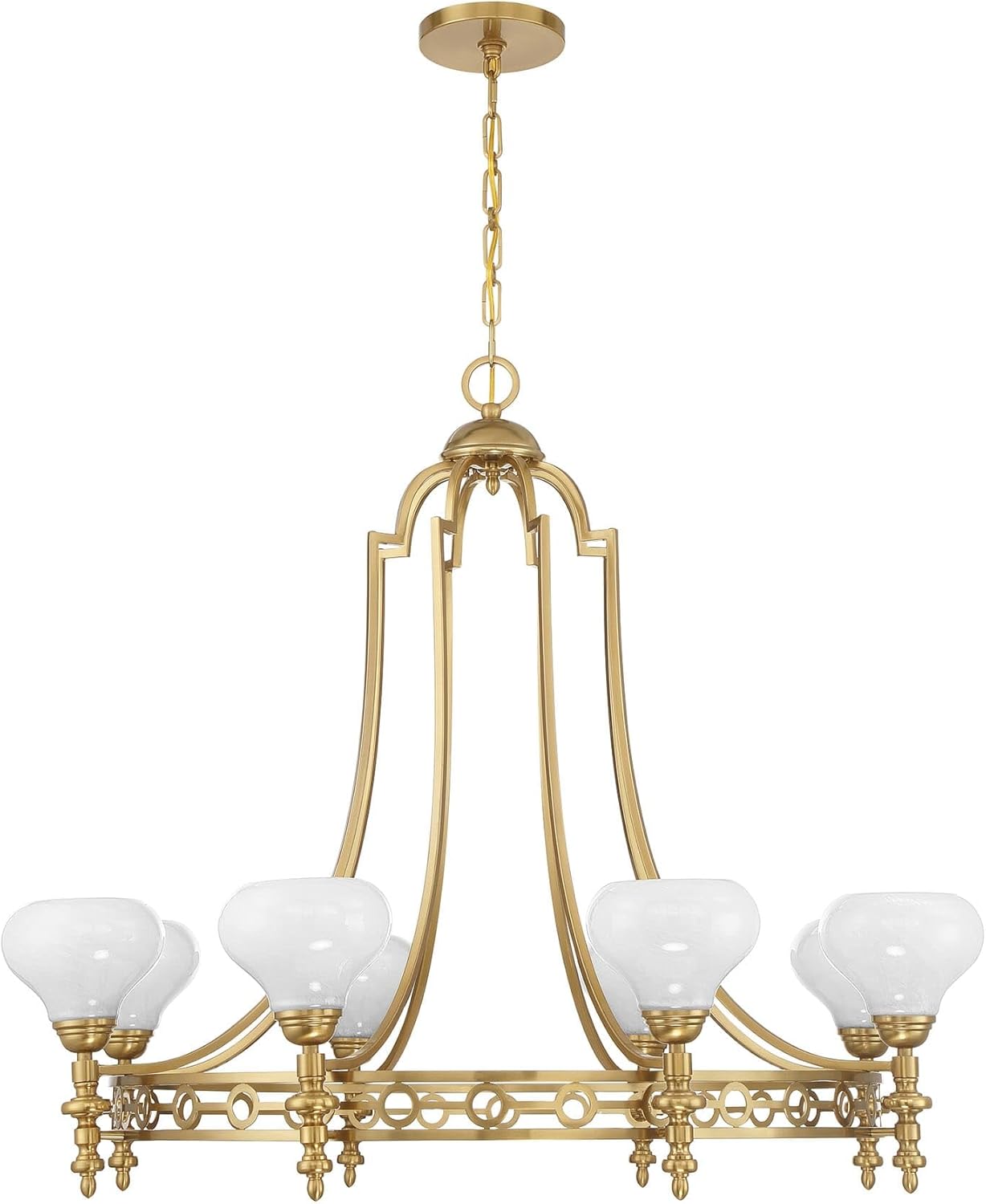 Savoy House 1-1605-8-322 Allston Vintage Traditional White Strie Glass Chandelier Light Fixture, 8-Light 480 Total Watts, 33" H x 36" W, Warm Brass